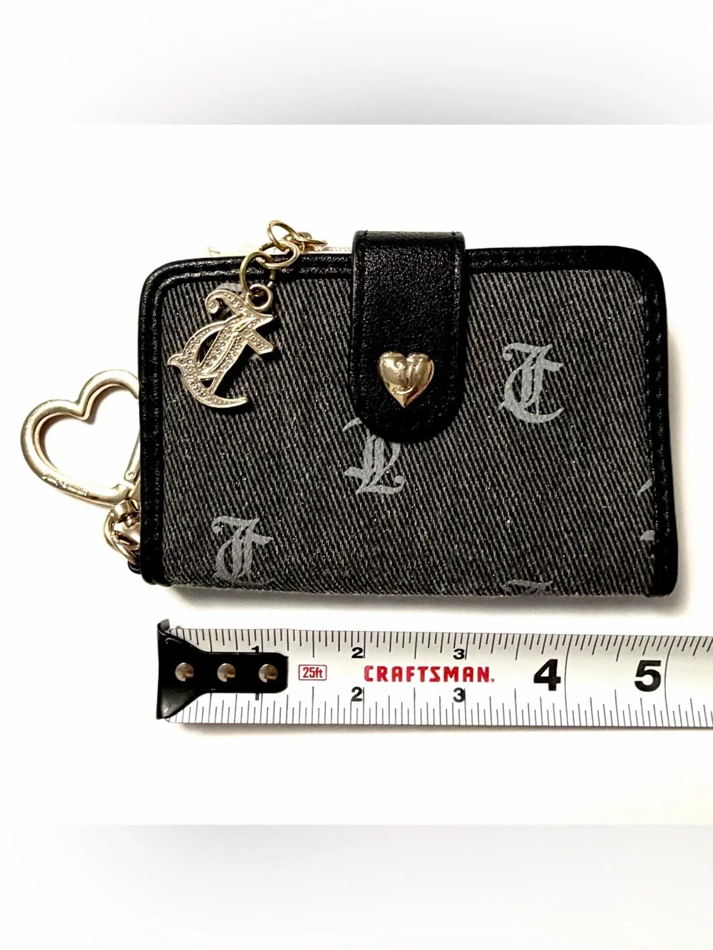 Juicy Couture NWOT Pack It Up Tab Card Wallet Black (liquorice) denim wth Gold